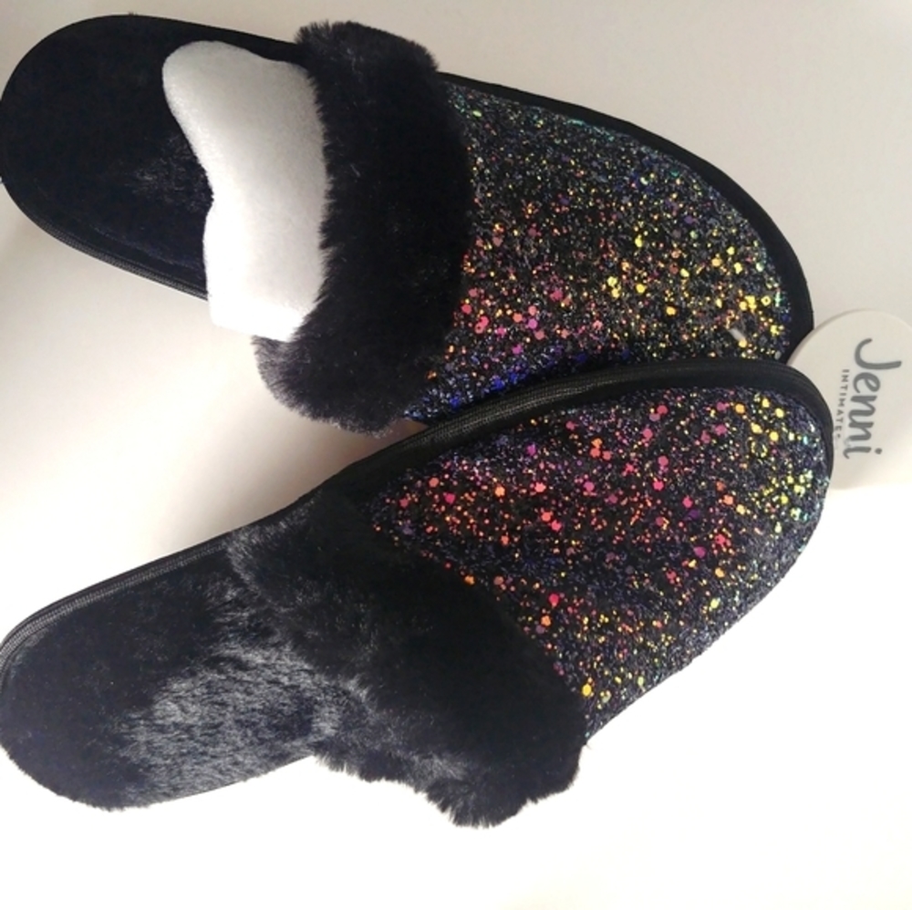 Jenni Glitter Fur Slip On Slippers
